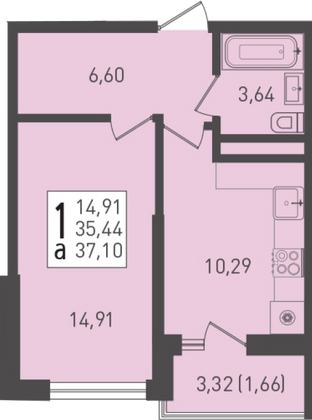 37,1 м², 1-комн. квартира, 19/22 этаж