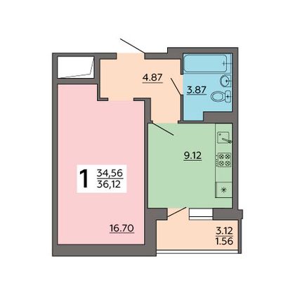 Продажа 1-комнатной квартиры 36,1 м², 16/18 этаж