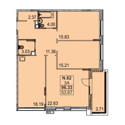 96,3 м², 3-комн. квартира, 1/5 этаж