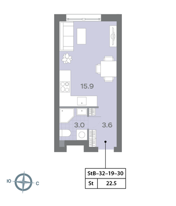 Продажа квартиры-студии 22,6 м², 26/32 этаж