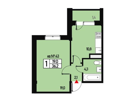 Продажа 1-комнатной квартиры 36 м², 3/3 этаж