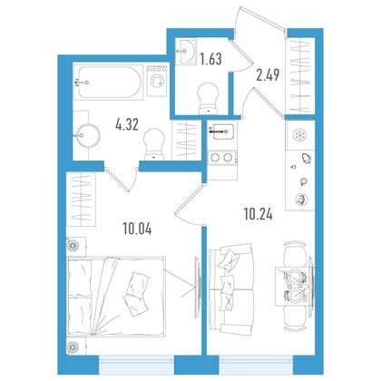 28,7 м², 1-комн. квартира, 2/7 этаж