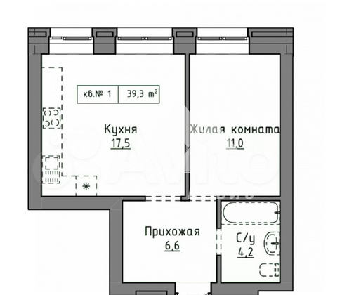 Продажа 1-комнатной квартиры 39,3 м², 2/11 этаж