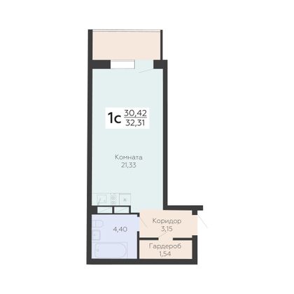 Продажа 1-комнатной квартиры 32,3 м², 9/24 этаж