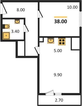 Продажа 1-комнатной квартиры 38 м², 22/25 этаж
