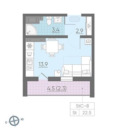 Продажа 1-комнатной квартиры 20,2 м², 21/23 этаж
