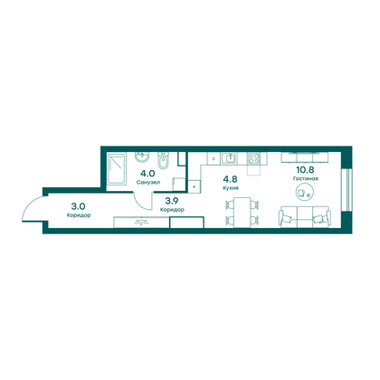 26,5 м², 1-комн. квартира, 1/5 этаж