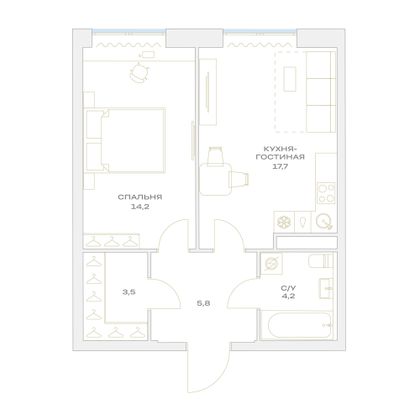 Продажа 1-комнатной квартиры 45,4 м², 10/23 этаж