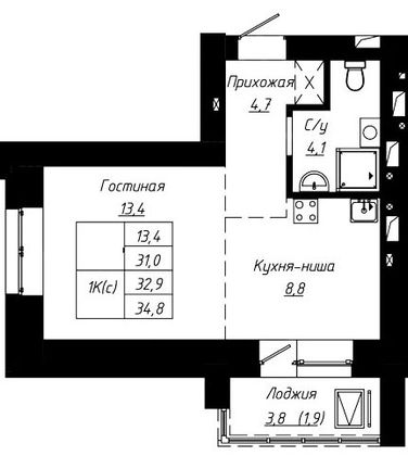 Продажа 1-комнатной квартиры 32,9 м², 15/16 этаж