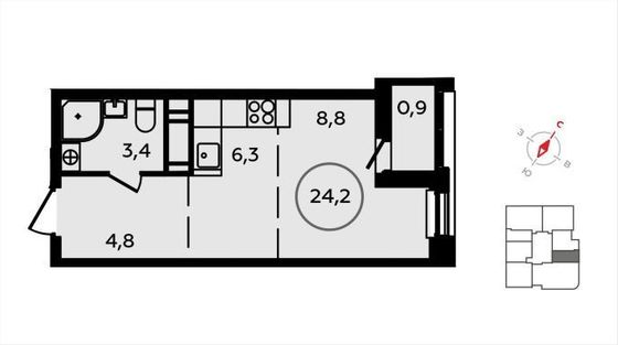 Продажа квартиры-студии 24,2 м², 16/16 этаж