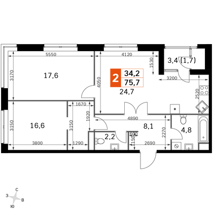 78 м², 3-комн. квартира, 29/30 этаж