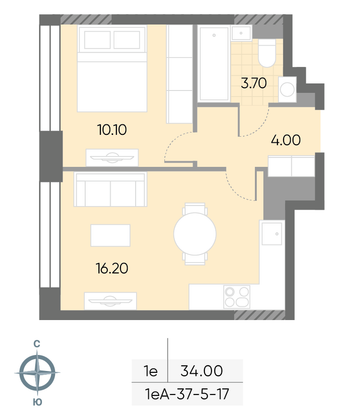 Продажа 1-комнатной квартиры 34 м², 7/30 этаж