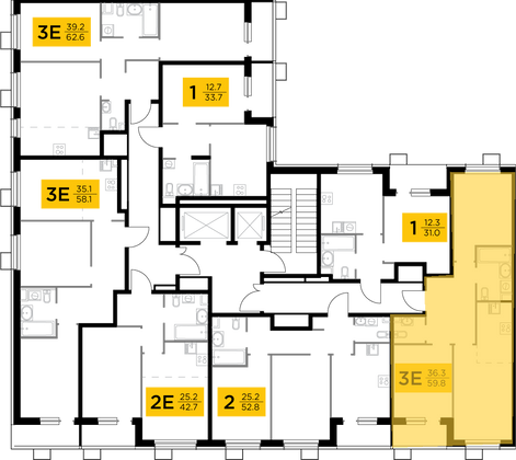 Продажа 3-комнатной квартиры 59,8 м², 8/15 этаж