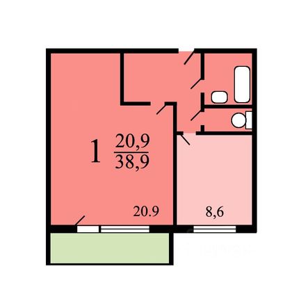 Продажа 1-комнатной квартиры 38,9 м², 9/9 этаж