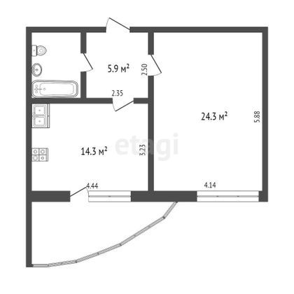 Продажа 1-комнатной квартиры 49,4 м², 2/12 этаж