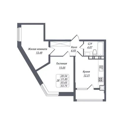 Продажа 2-комнатной квартиры 53,8 м², 7/8 этаж