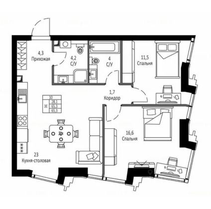 Продажа 3-комнатной квартиры 66,3 м², 21/42 этаж