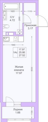 Продажа квартиры-студии 27,5 м², 20/25 этаж