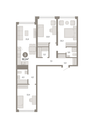 Продажа 3-комнатной квартиры 92,3 м², 3/8 этаж