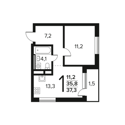 Продажа 1-комнатной квартиры 37,3 м², 10/12 этаж