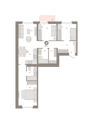 Продажа 3-комнатной квартиры 85,1 м², 3/8 этаж