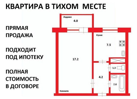 Продажа 1-комнатной квартиры 34,4 м², 6/9 этаж