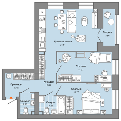 71 м², 3-комн. квартира, 9/9 этаж