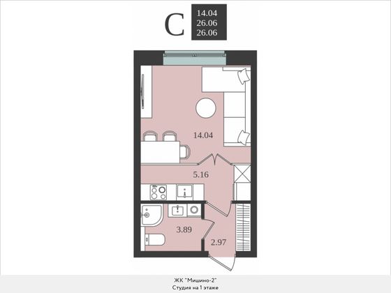 Продажа квартиры-студии 26,1 м², 1/5 этаж