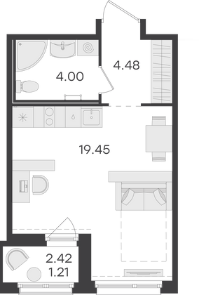 29,1 м², студия, 10/15 этаж