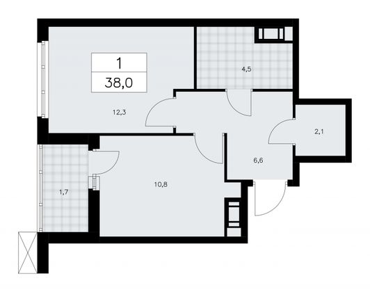 38 м², 1-комн. квартира, 4/9 этаж