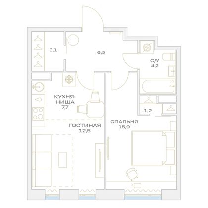 Продажа 2-комнатной квартиры 51,1 м², 4/23 этаж