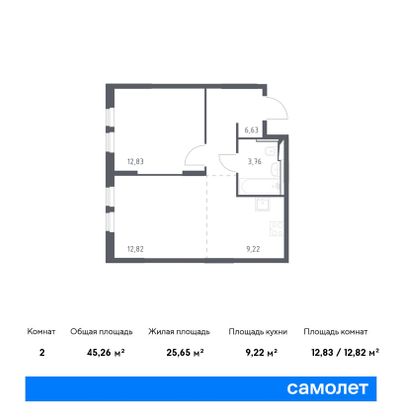 45,3 м², 1-комн. квартира, 9/14 этаж