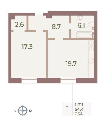 Продажа 1-комнатной квартиры 54,4 м², 1/9 этаж