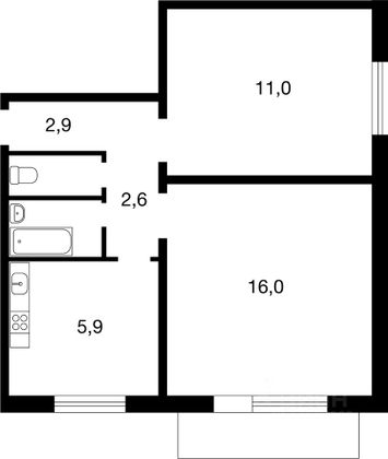 Продажа 2-комнатной квартиры 46 м², 2/2 этаж