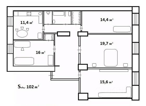 Продажа 4-комнатной квартиры 102,2 м², 3/5 этаж