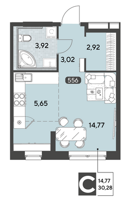 Продажа квартиры-студии 30,3 м², 1/25 этаж