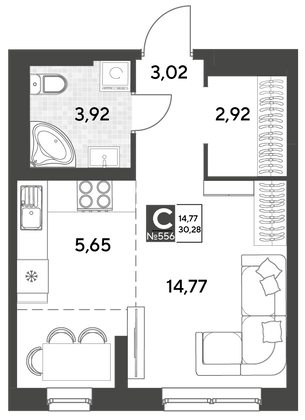 Продажа квартиры-студии 30,3 м², 1/25 этаж