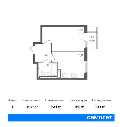 35 м², 1-комн. квартира, 12/12 этаж