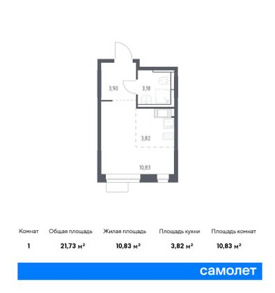 21,7 м², студия, 12/12 этаж