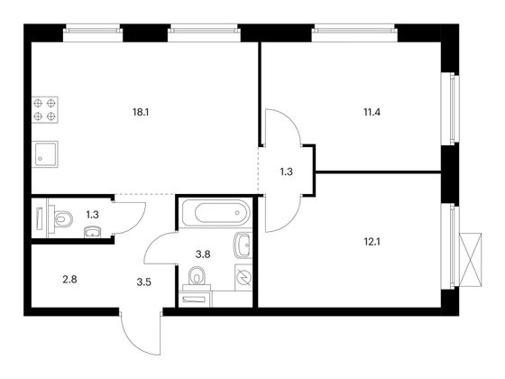 Продажа 2-комнатной квартиры 54,3 м², 14/21 этаж