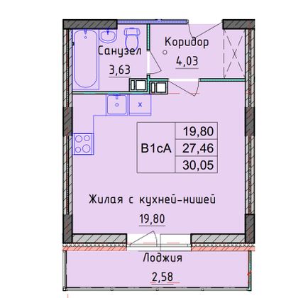 Продажа квартиры-студии 30 м², 4/10 этаж