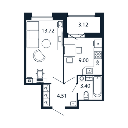 Продажа 1-комнатной квартиры 32,2 м², 7/12 этаж