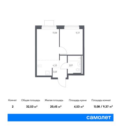 32,5 м², 1-комн. квартира, 12/12 этаж