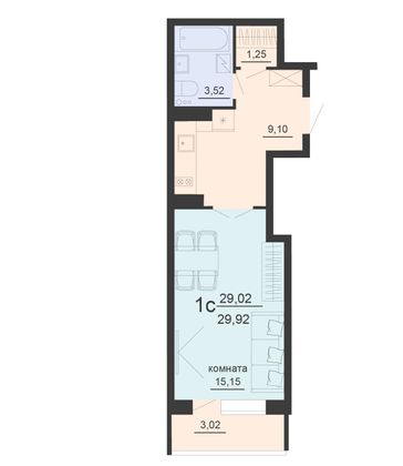 Продажа 1-комнатной квартиры 30,5 м², 11/20 этаж
