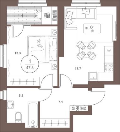 Продажа 1-комнатной квартиры 47,3 м², 16/18 этаж