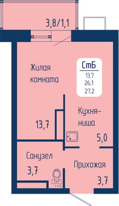 27,2 м², студия, 8/15 этаж