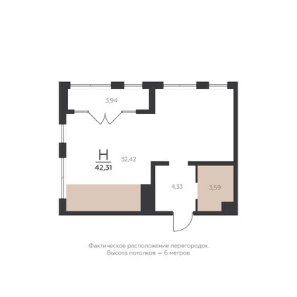 42,3 м², 1-комн. квартира, 5/5 этаж