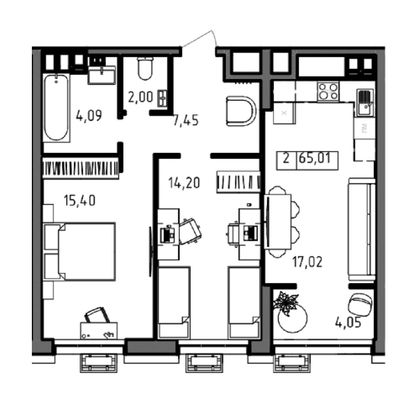 Продажа 2-комнатной квартиры 65 м², 22/23 этаж