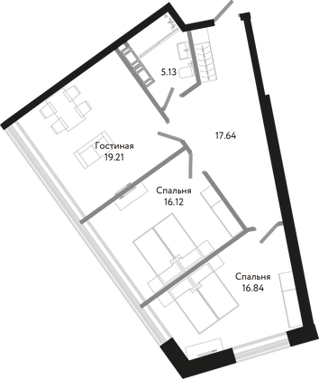 74,9 м², 2-комн. квартира, 9/11 этаж