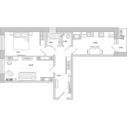 Продажа 2-комнатной квартиры 60,6 м², 9/24 этаж